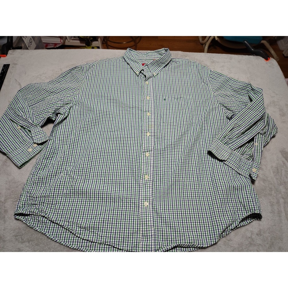 IZOD Shirt Men 3XL Green/Blue Plaid Long Sleeve Preppy College Work Office